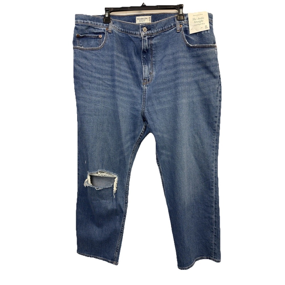 NEW Abercrombie Fitch Ultra High Rise Ankle Straight Blue‎ Jeans Women's 36/22S